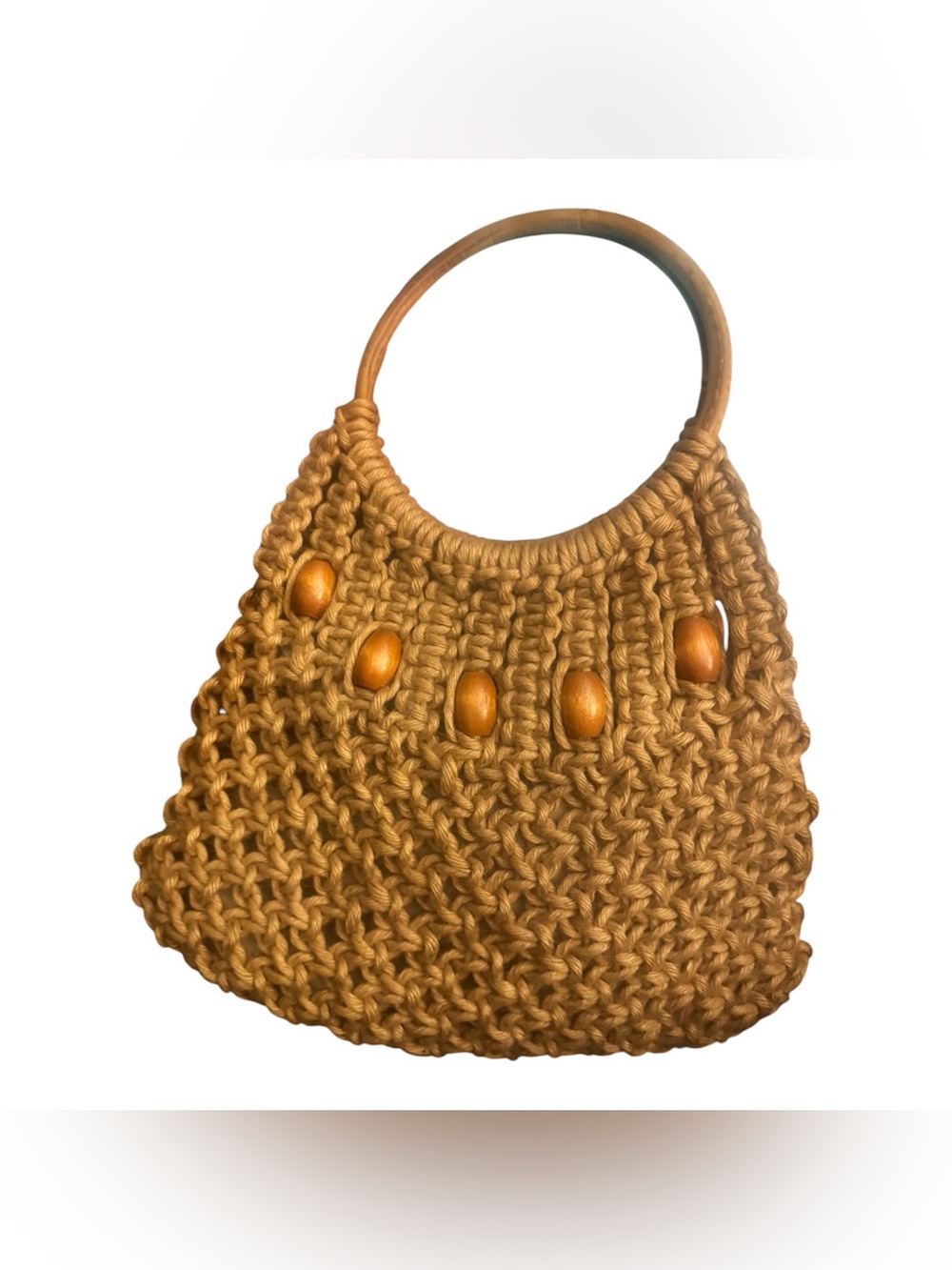 Vintage 70s Macrame Beaded Hobo Hippie Bag